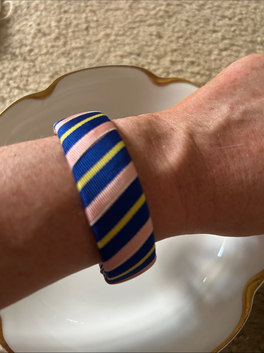 Melly M Striped  Ribbon Bracelet in Blue, Pink and Yellow